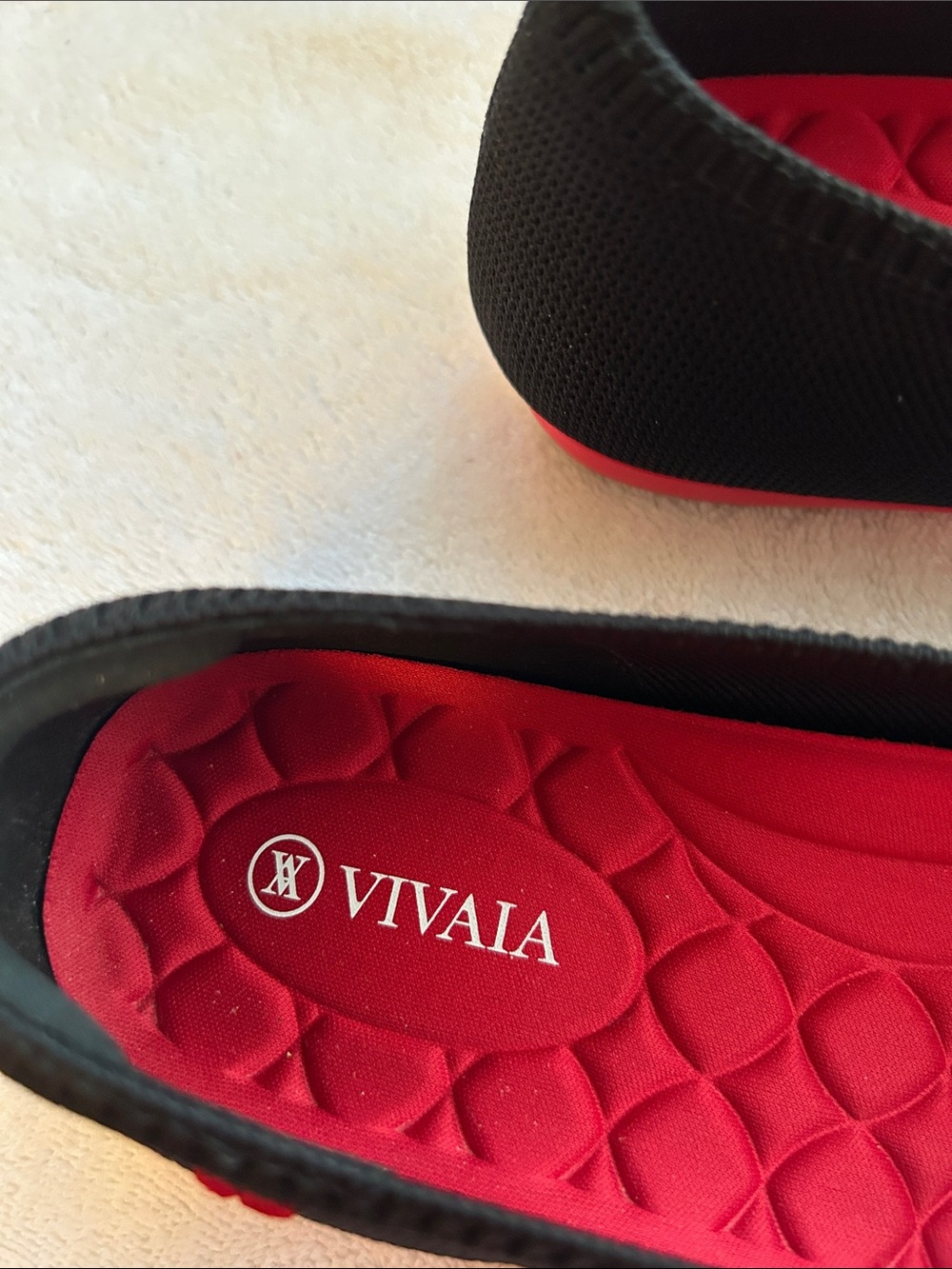 VIVAIA Black Knit Ballet Flats with Red Cushioned Insole - Picture 2 of 6